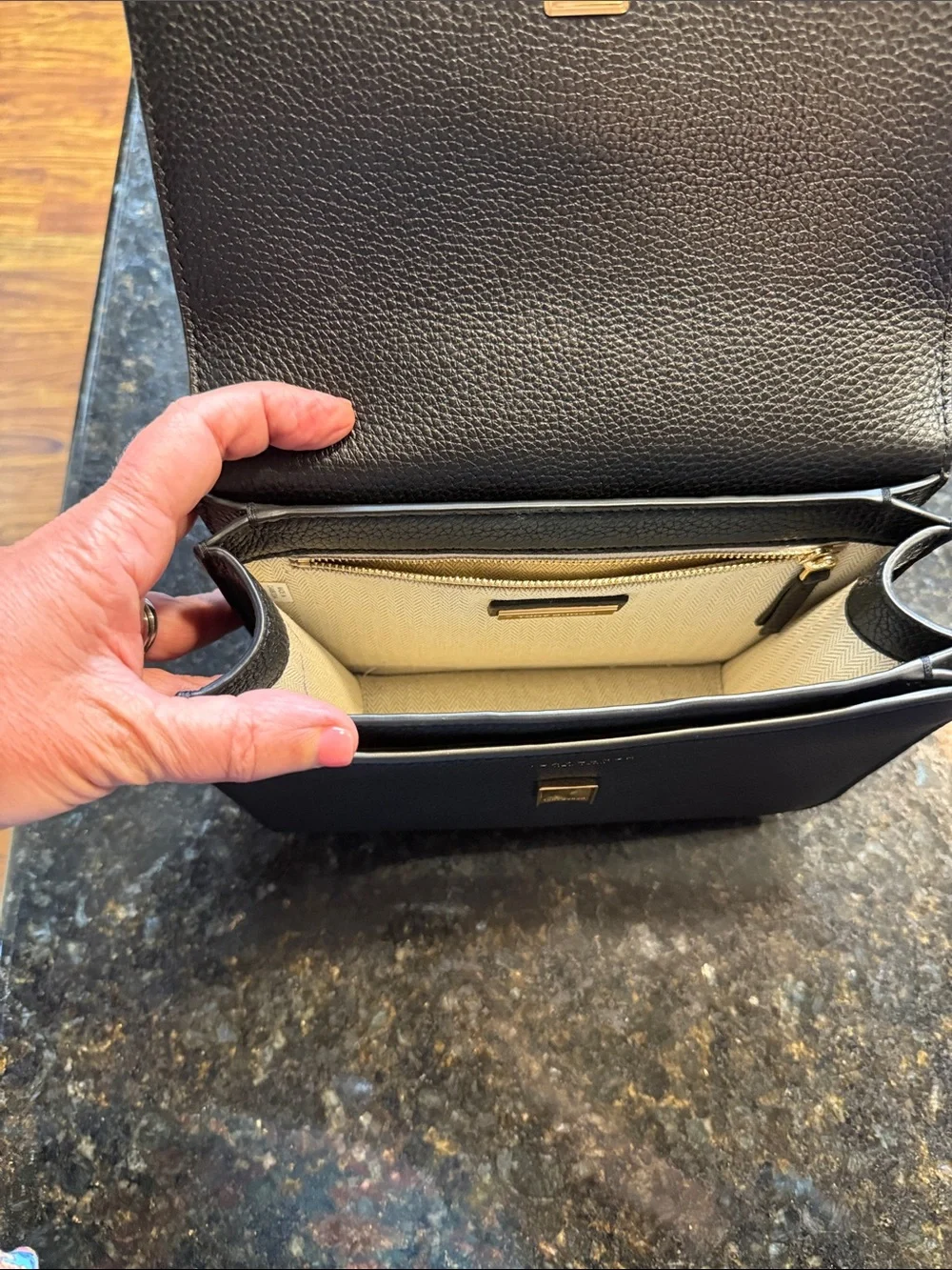 Tory Burch Black Pebbled Leather Crossbody with Gold Chain